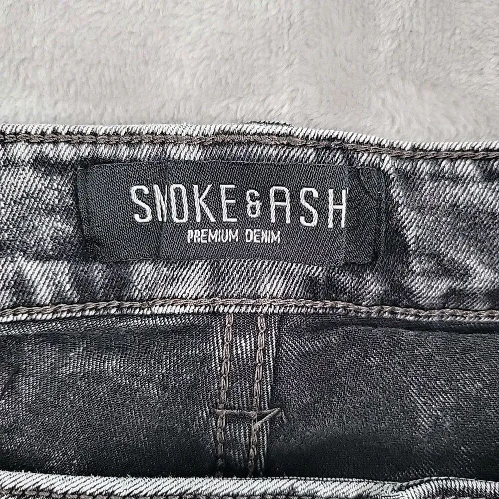 Smoke & Ash Mens Moto Jeans Measures Size 42x28 Gray Reinforced Straight Stretch